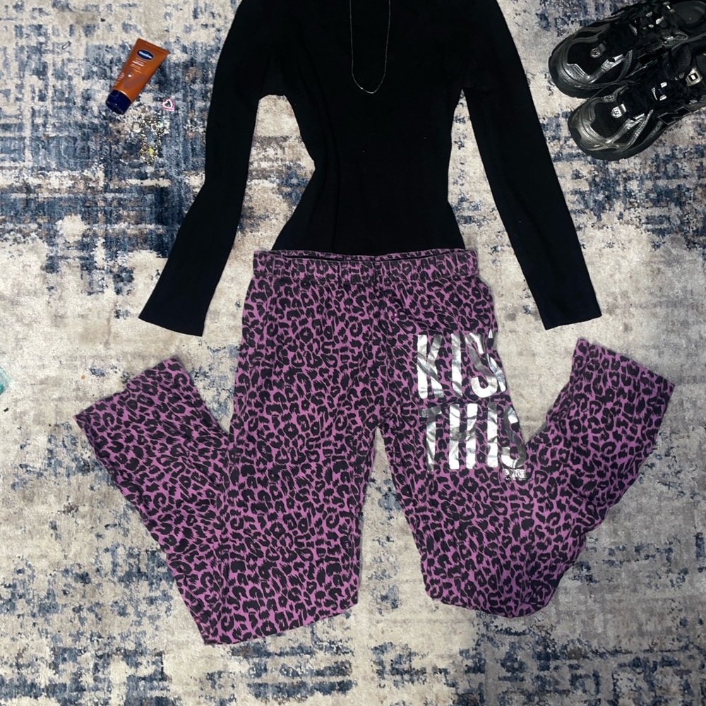 Victoria's Secret Pink and Black Leopard Print Pajama Pants
